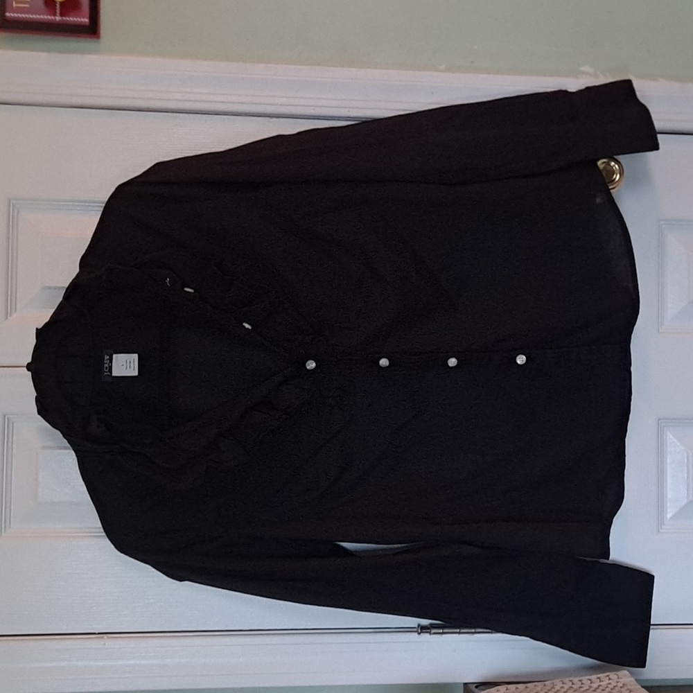 J. Crew Black Long Sleeve Ruffled Button Down
